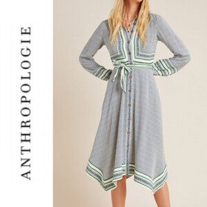 Maeve by Anthropologie Constantine Midi Dress, Black White Green Colors, Size 10